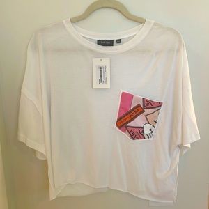 NWT Luxe Repo, Designer-Ish Crop Tee, Prada Stitch Pocket, Size M/L